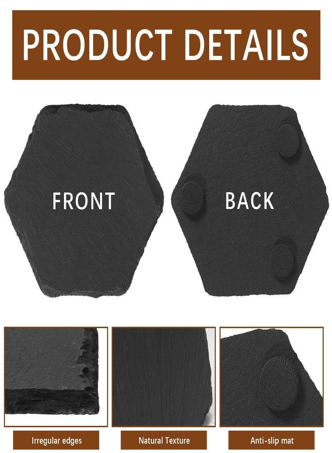 DASSNANE 24PCS Slate Rock Coasters Black Bulk Blank Laser Engraved Hand Painted Beverage Coasters, Non-Slip Bottom Mat, Home Office Kitchen Gift Wedding Bar Party - Image 3